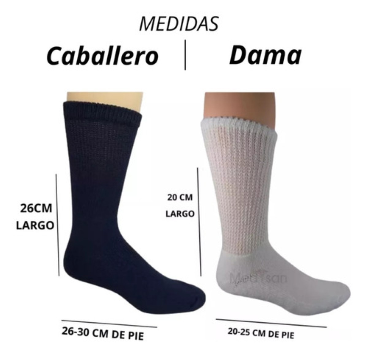 Calcetines Para Pie Diabetico 100% Algodon 6 Pares blanco CABALLERO 26-30 CM DE PIE