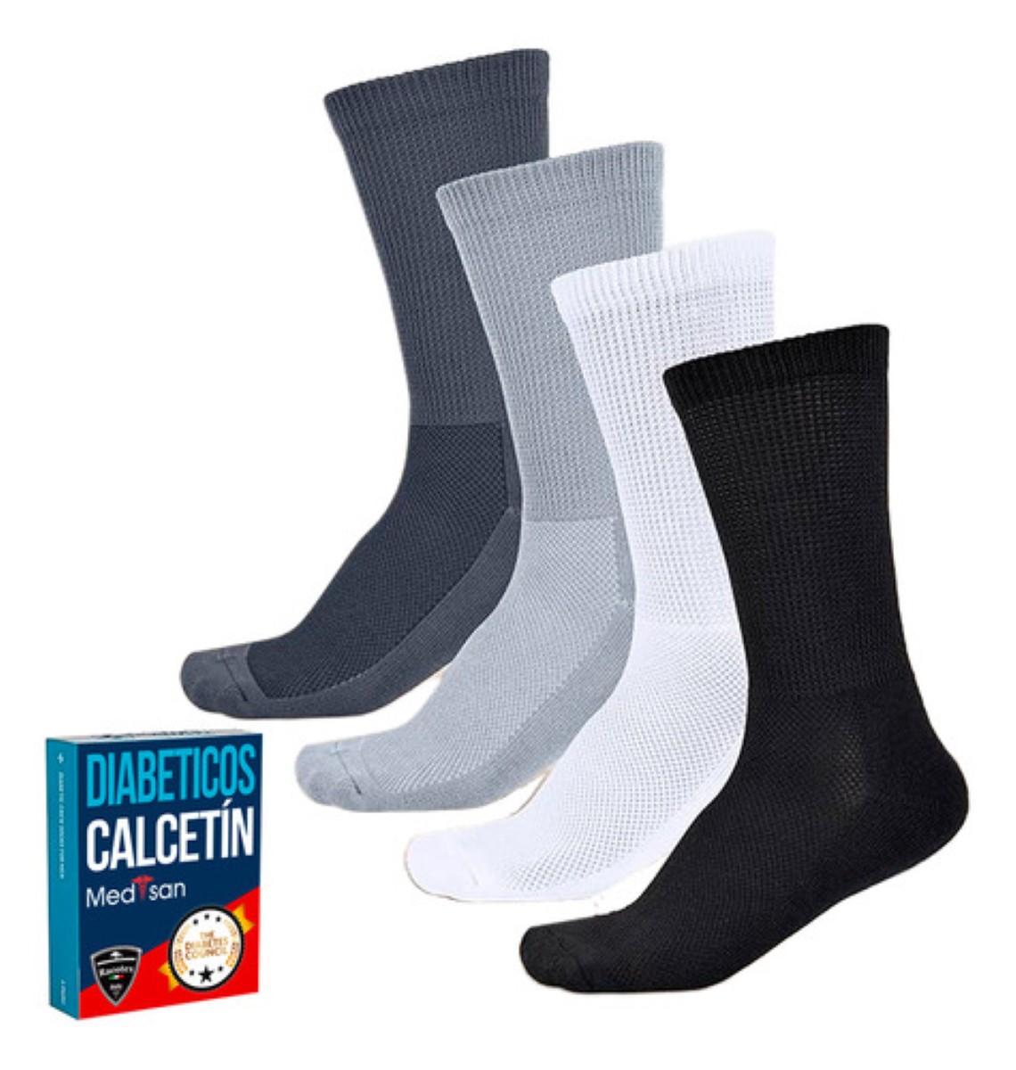 Calcetín 12 Pares Pie Diabético Extra Grande 28-32 Cm D Pie Surtido (Blanco,negro,gris) caballero