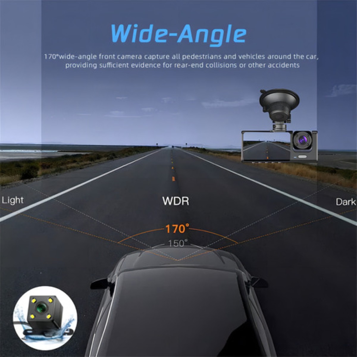 3 Cámaras Para Auto Dashcam De 170° NEGRO