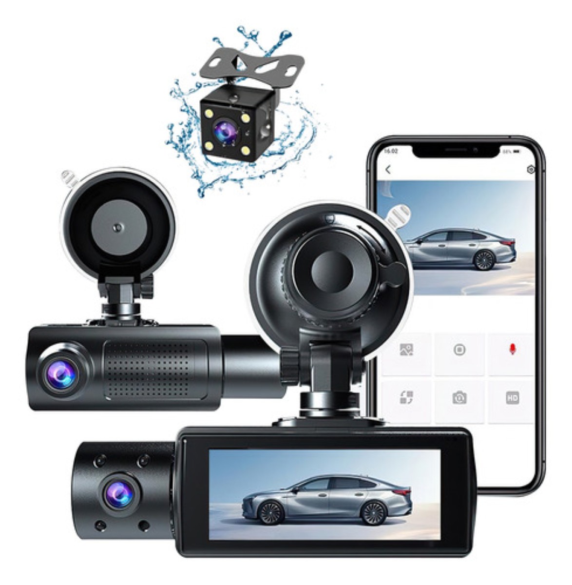 Cámara Para Automóvil Hd 1080p 3 En 1 Wi-fi Incorporado NEGRO