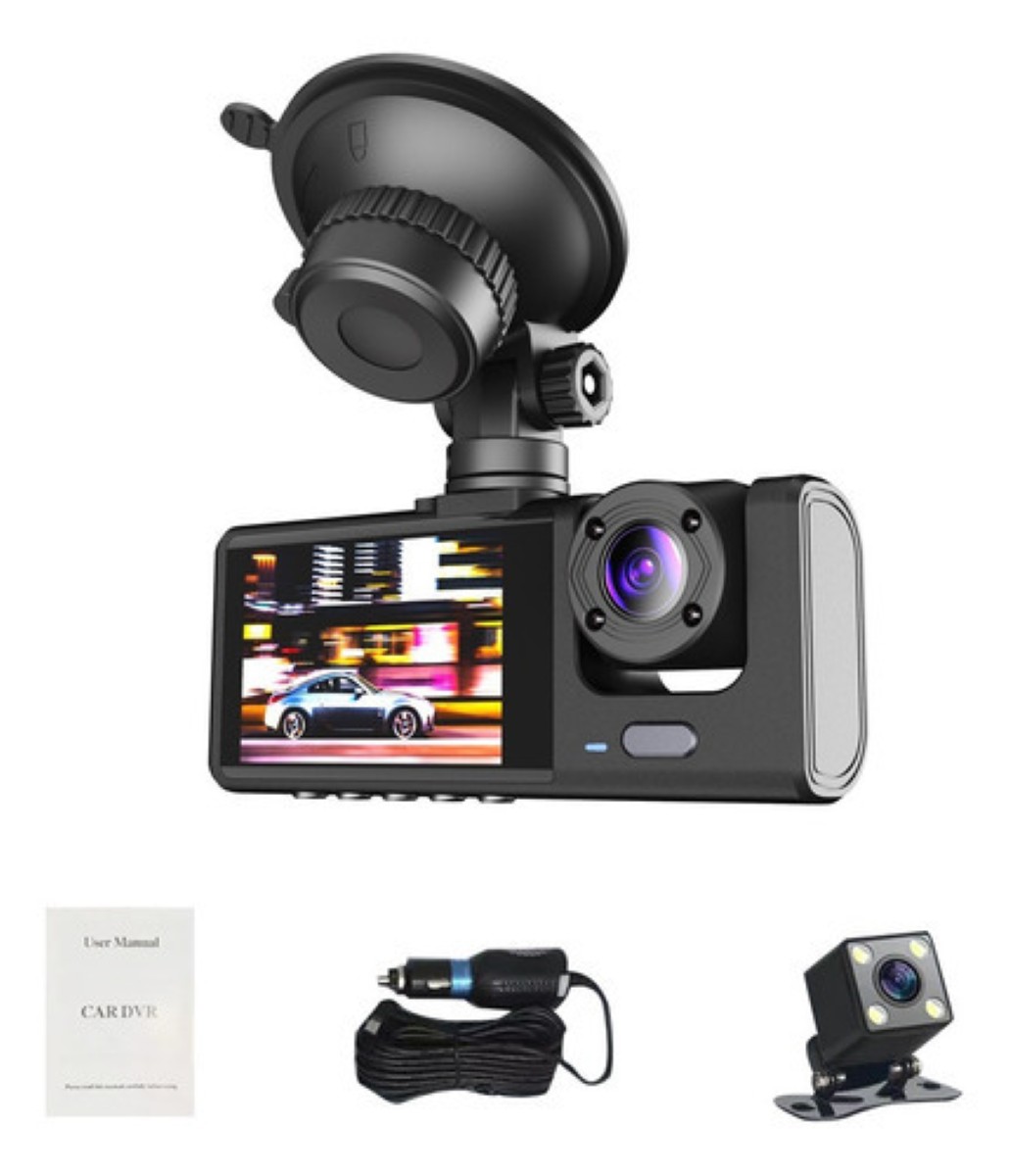 3 Cámaras Para Auto Dashcam De 170° NEGRO