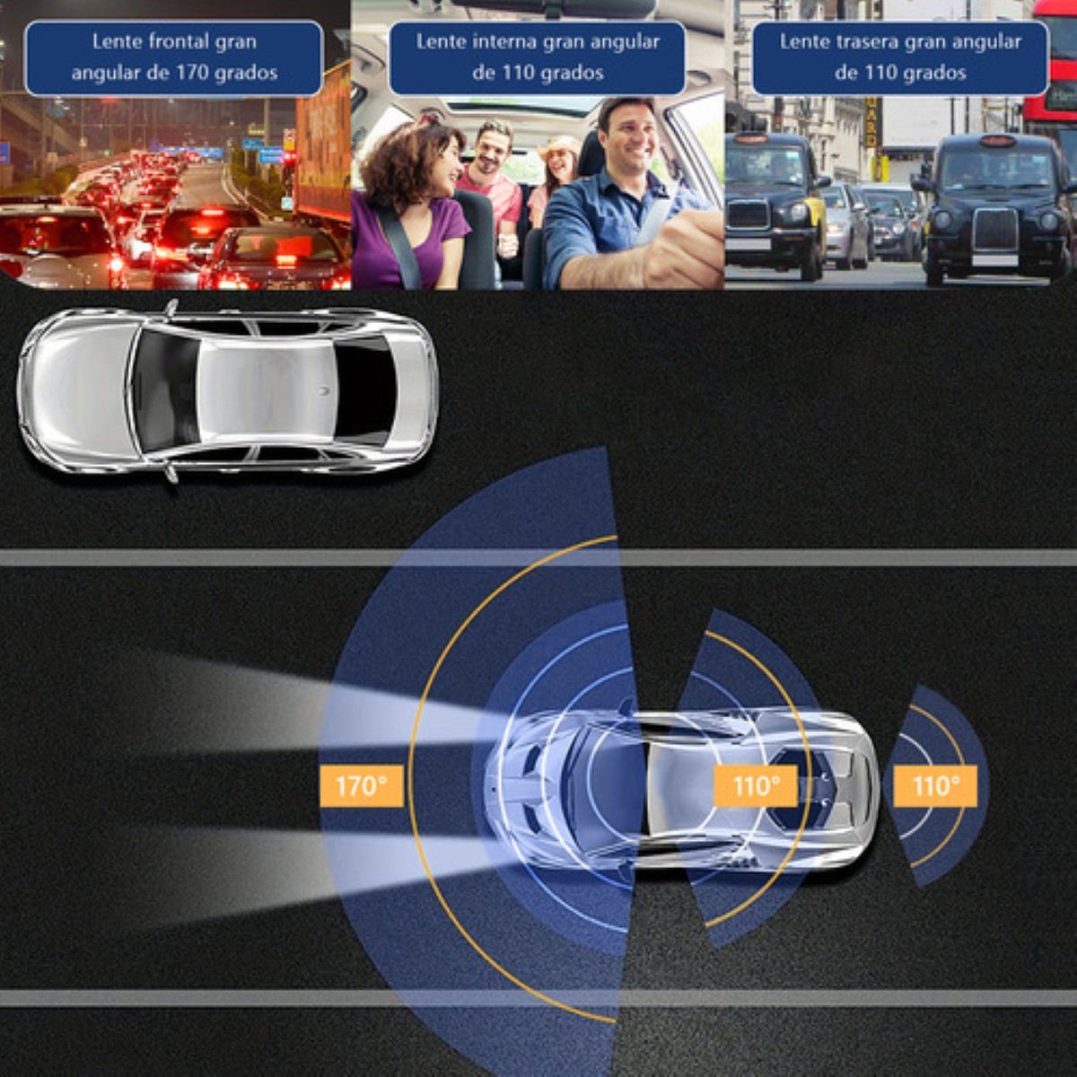 Cámara Para Automóvil Hd 1080p 3 En 1 Wi-fi Incorporado NEGRO