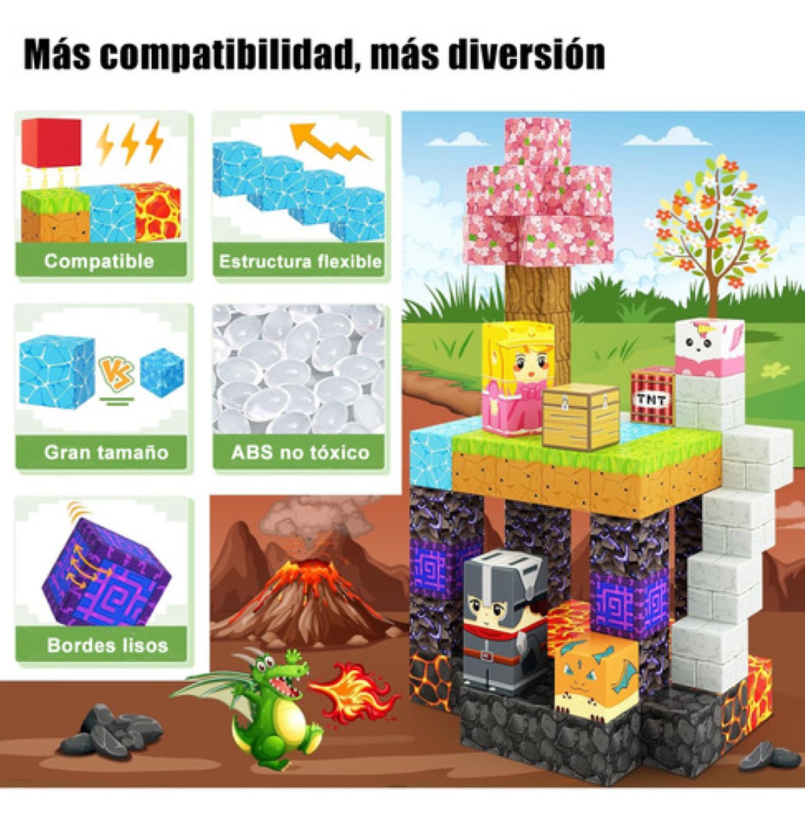 Juguetes De Construcción Bloques Magnéticos Minecraft 84 Pzs COLORES