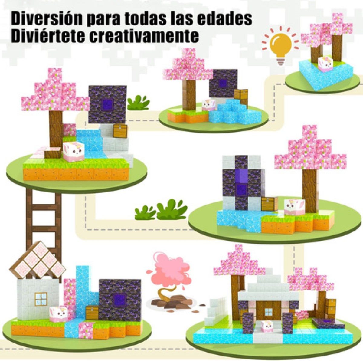Juguetes De Construcción Bloques Magnéticos Minecraft 84 Pzs COLORES