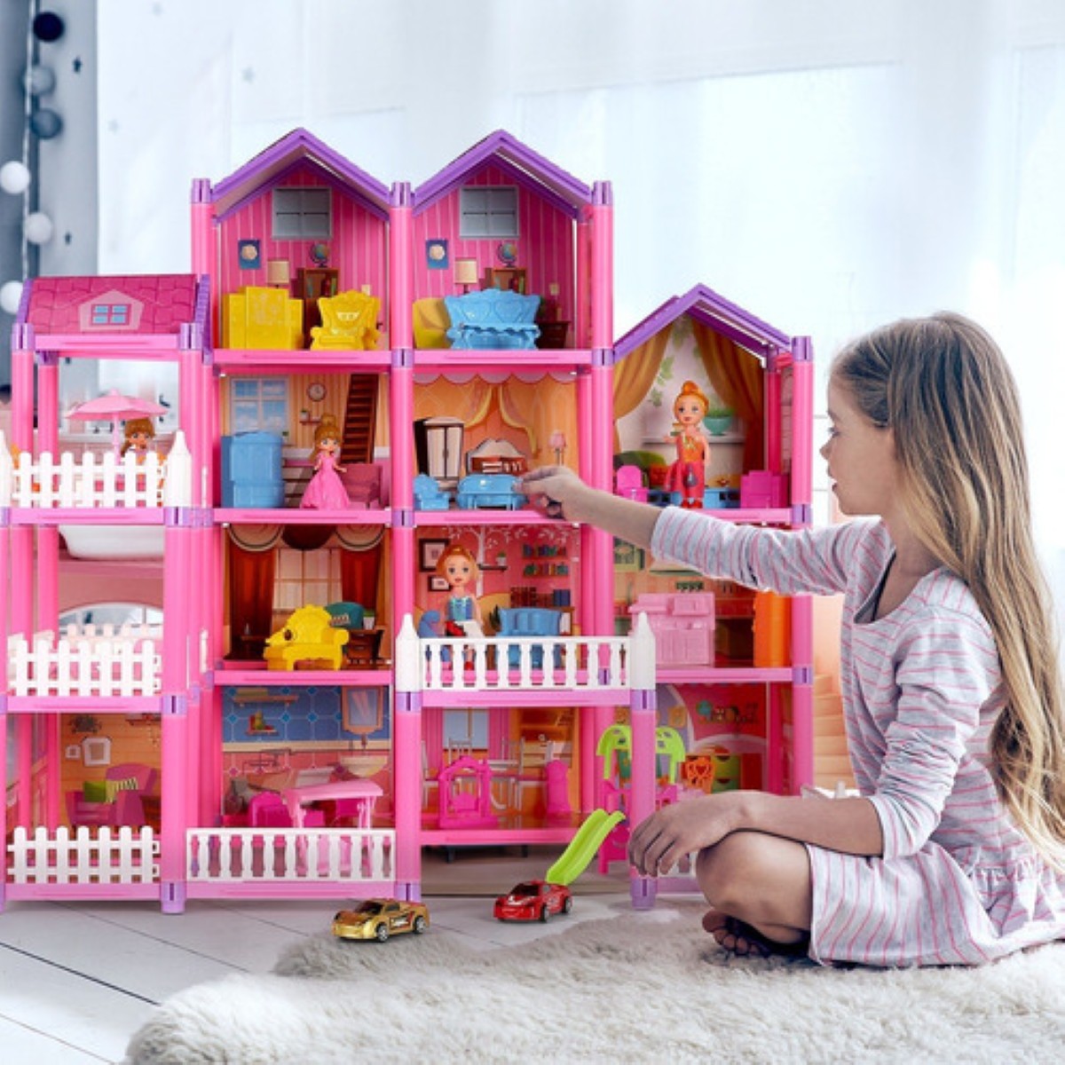 Casa De Muñecas Con Luces Para Niñas Casita De Muñecas ROSA