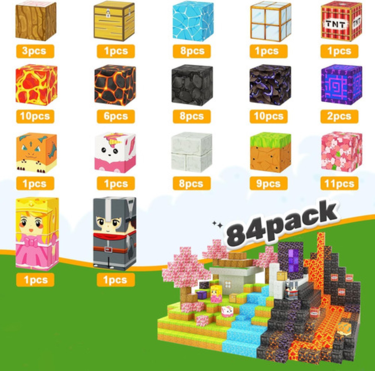 Juguetes De Construcción Bloques Magnéticos Minecraft 84 Pzs COLORES