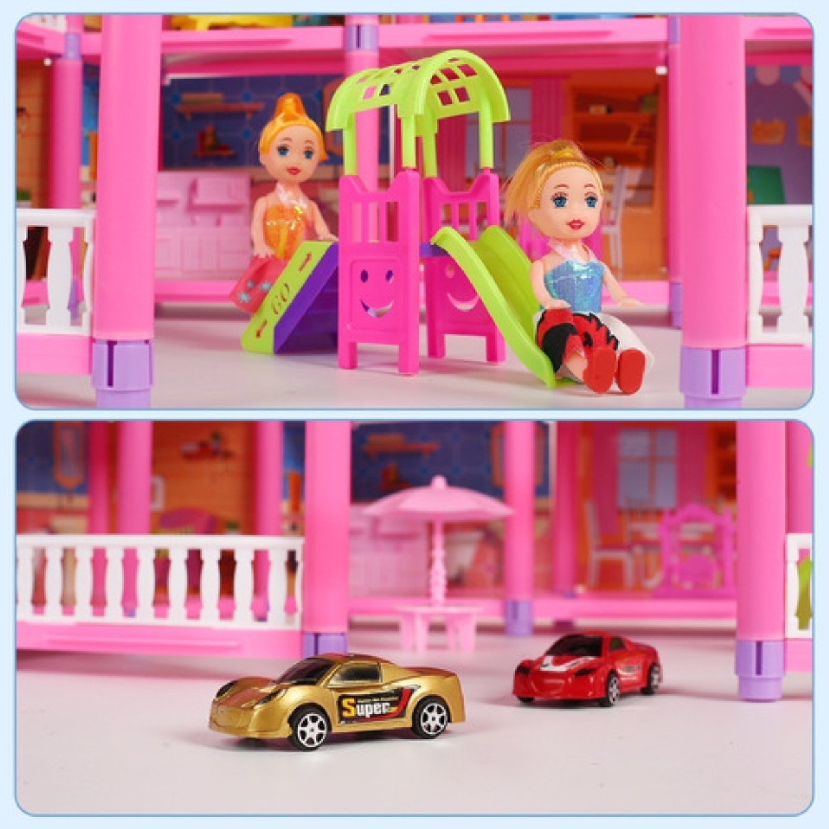 Casa De Muñecas Con Luces Para Niñas Casita De Muñecas ROSA