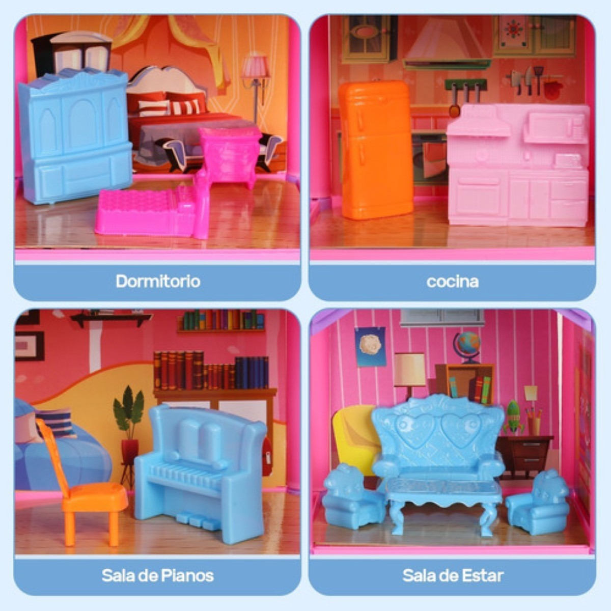 Casa De Muñecas Con Luces Para Niñas Casita De Muñecas ROSA