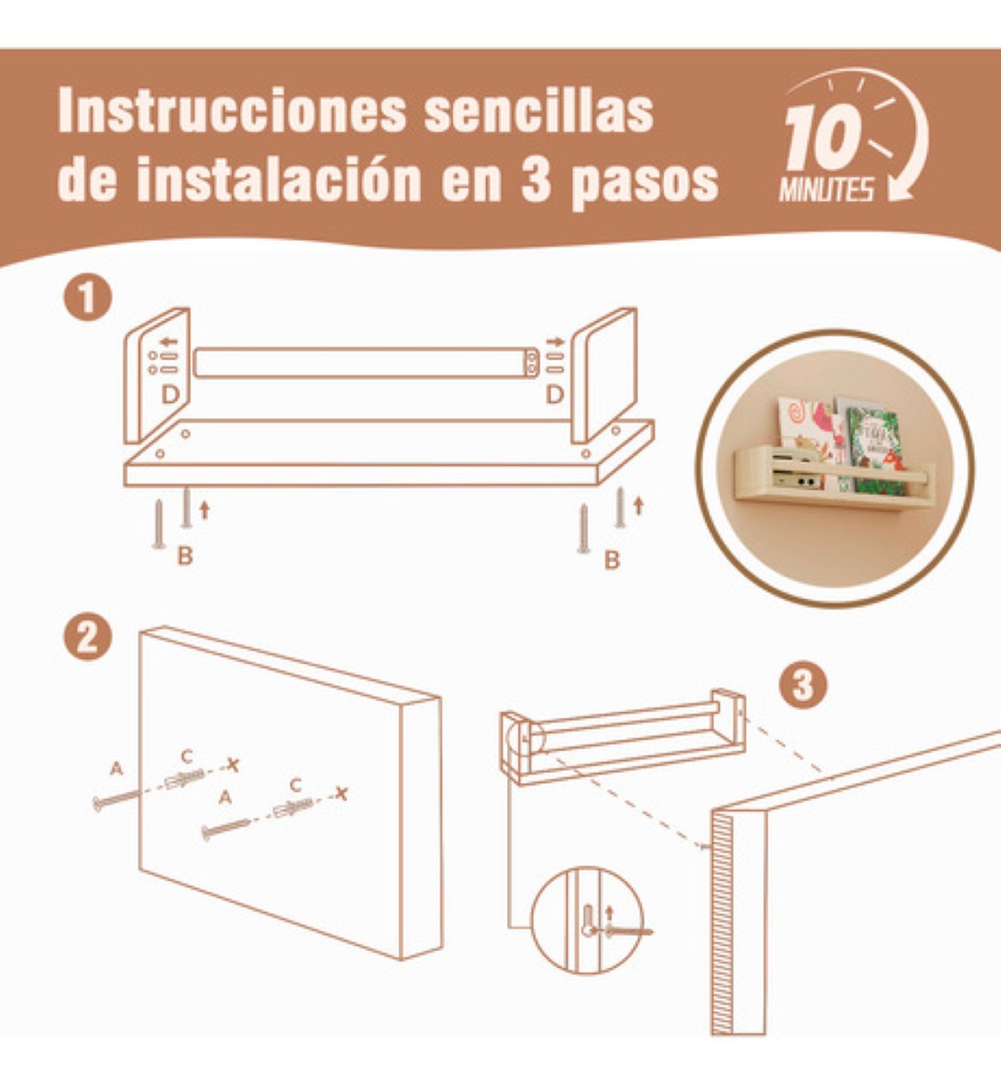 Repisas Flotantes Estantes Para Guardería De Madera 4set CAFE CLARO