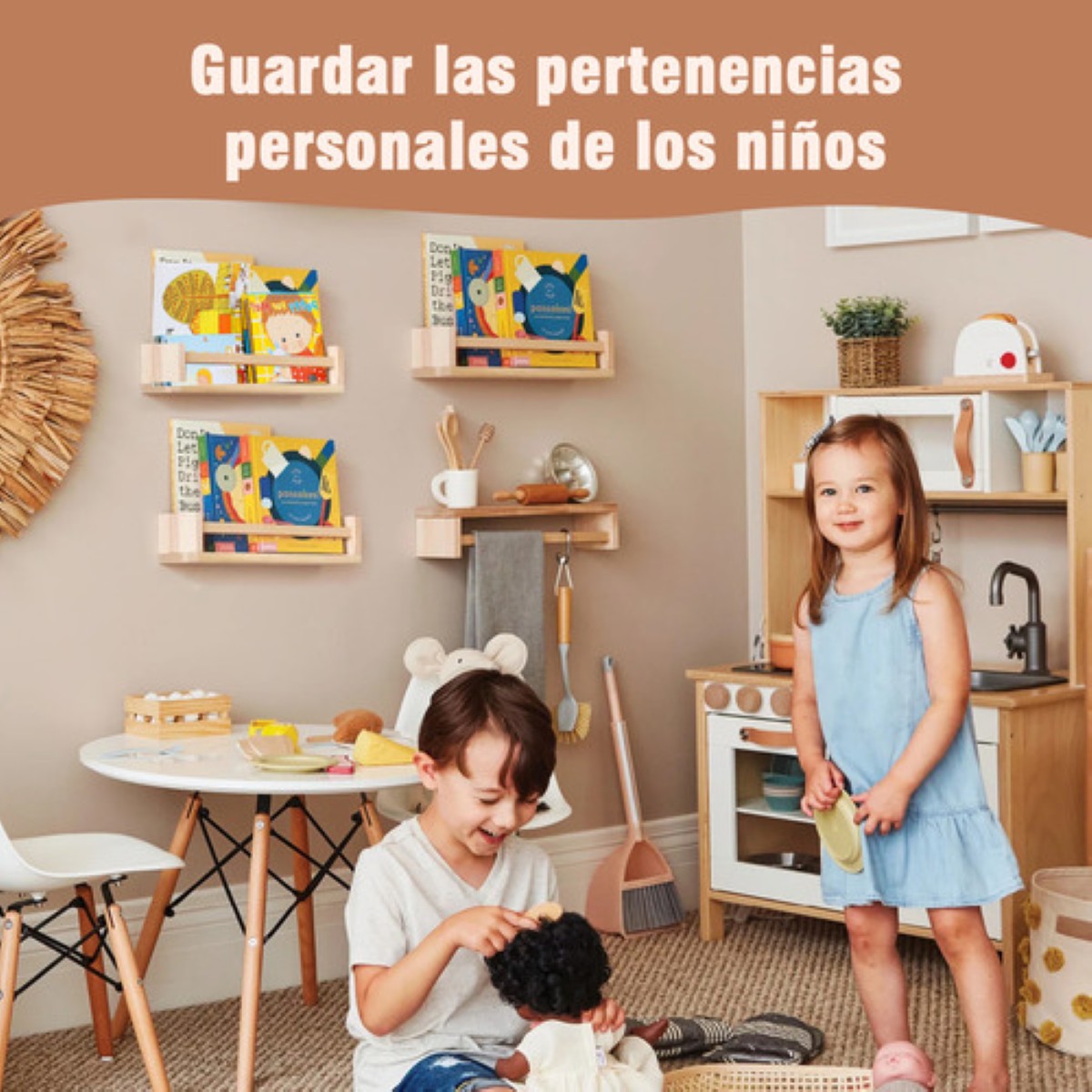 Repisas Flotantes Estantes Para Guardería De Madera 4set CAFE CLARO