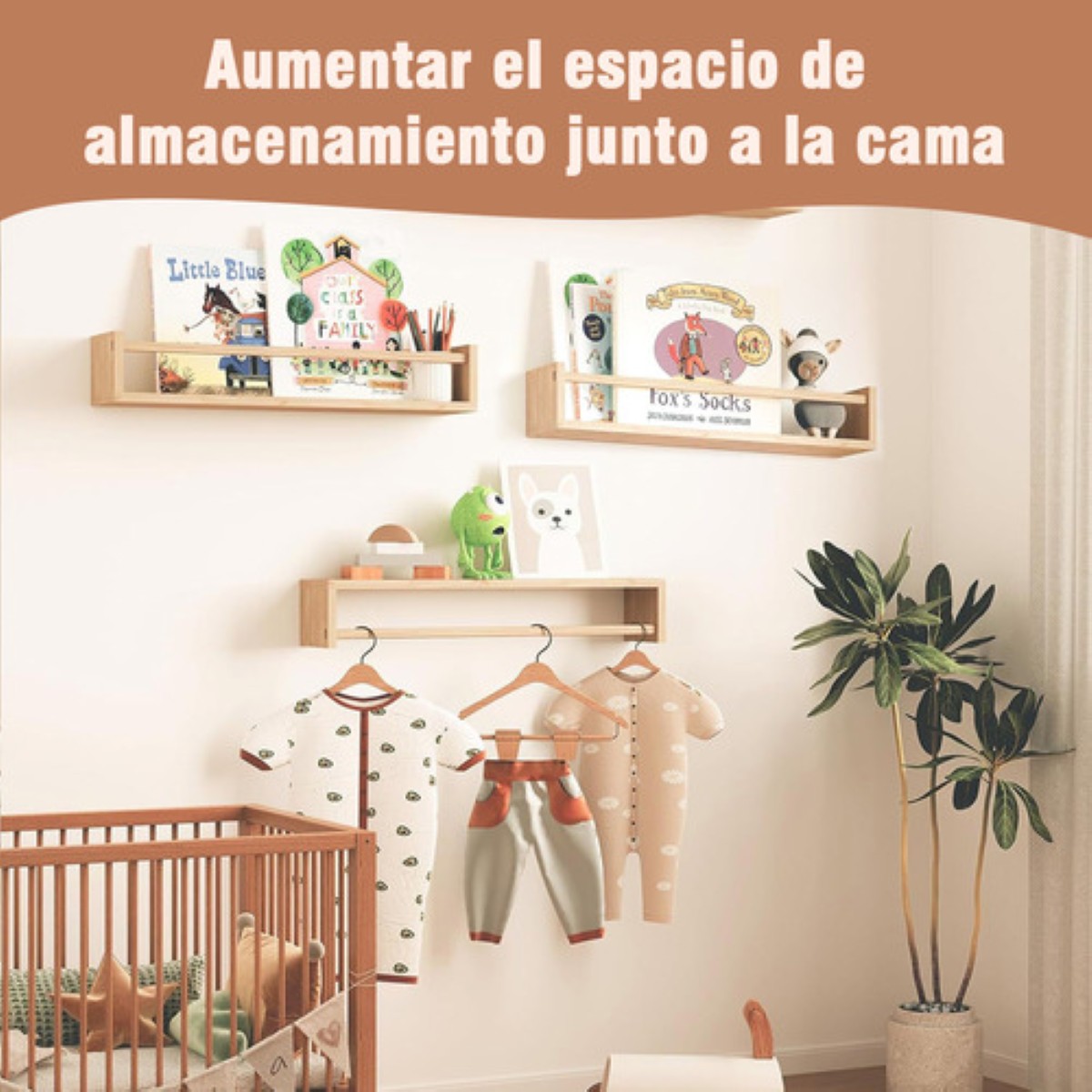 Repisas Flotantes Estantes Para Guardería De Madera 4set CAFE CLARO