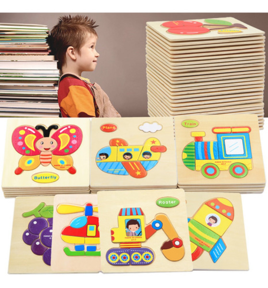 14 Rompecabezas Figuras Surtidas Para Niños Pequeños Madera 