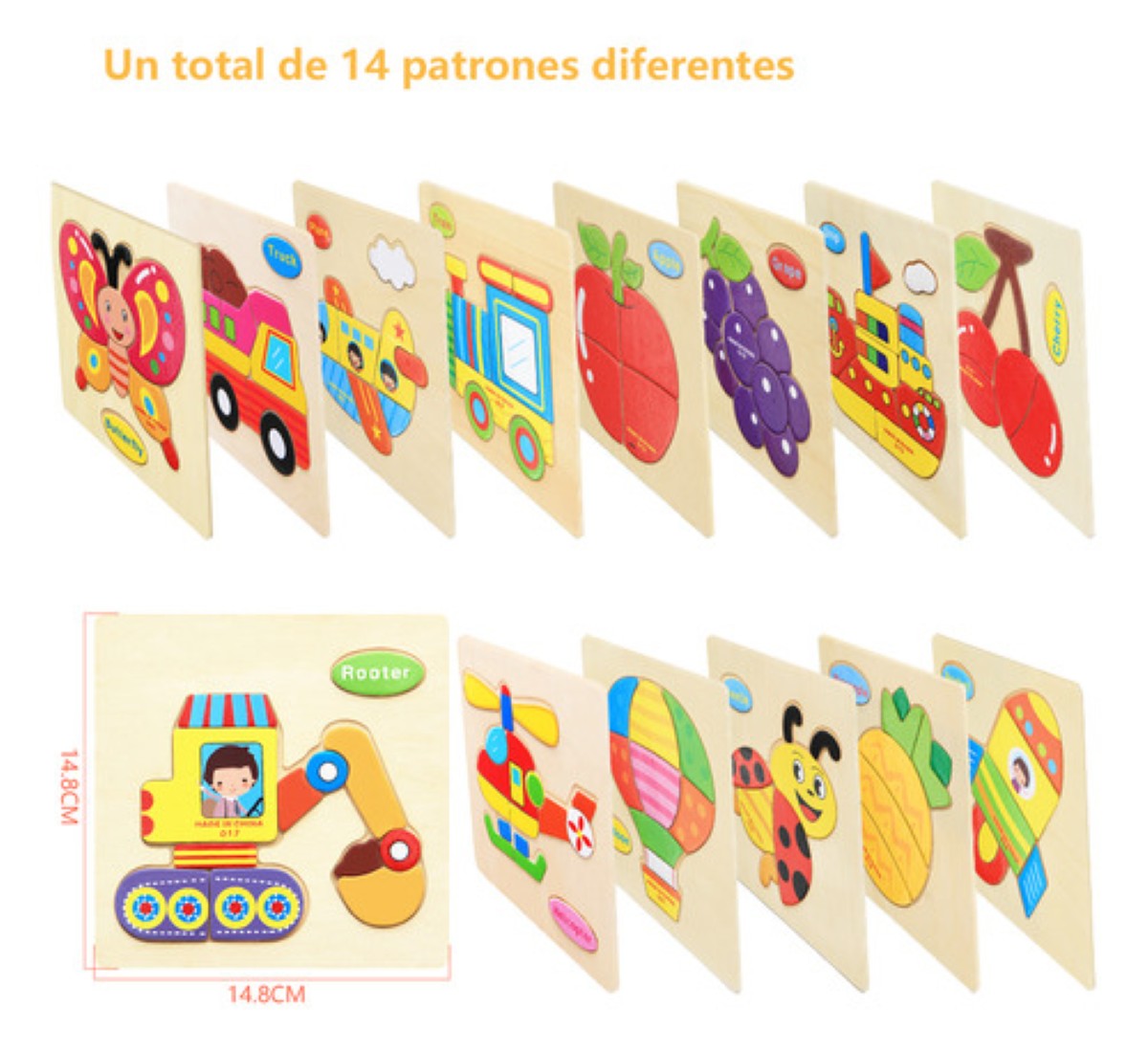 14 Rompecabezas Figuras Surtidas Para Niños Pequeños Madera 
