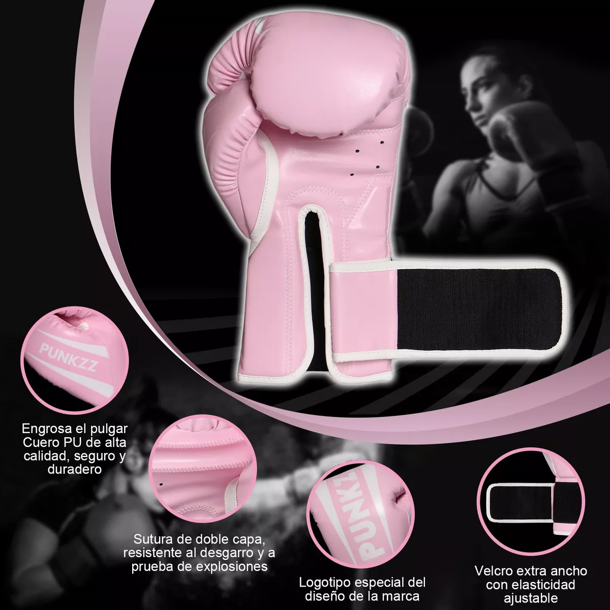 Guantes De Box Velcro Rosa 12oz