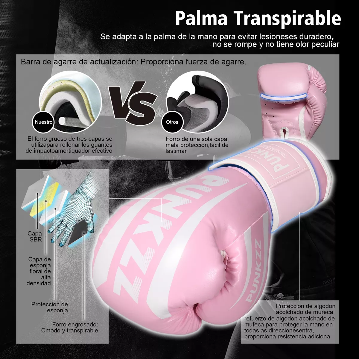 Guantes De Box Velcro Rosa 12oz