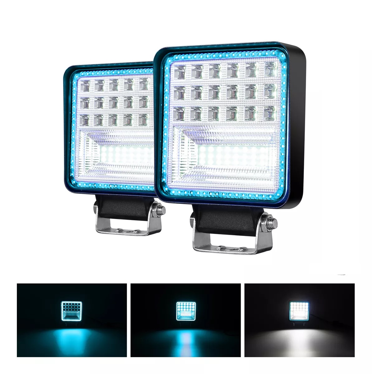 Par Faros Led Auxiliares Ojo De Angel Para Camion 16000lm Azul hielo