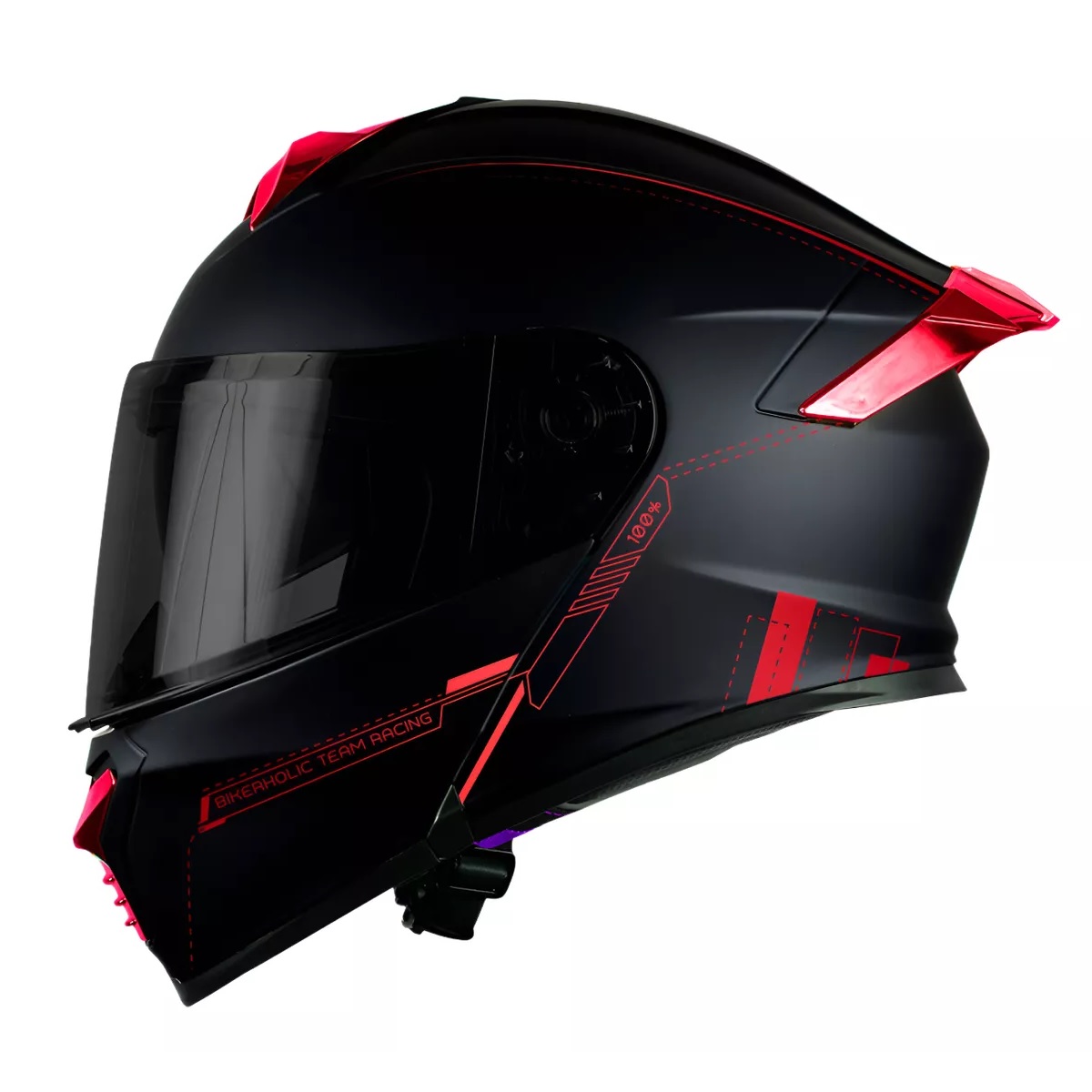 Casco Kov Thunder Racing Abatible Rojo Mica Humo Con Alerón Talla: M