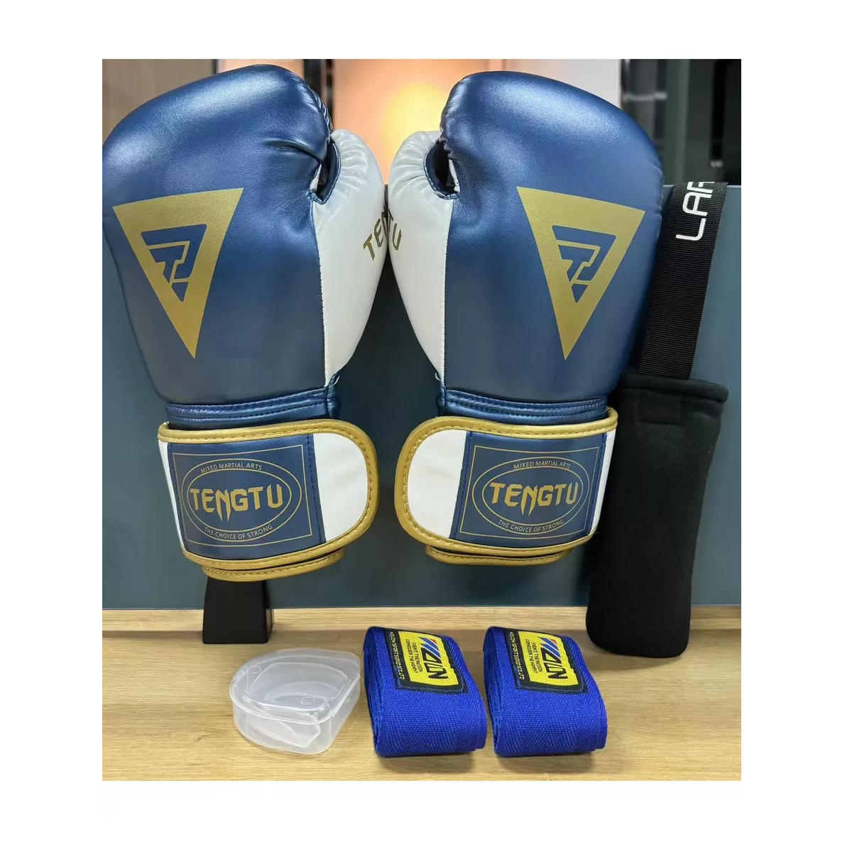 Pack Combo Guantes De Boxeo Espesos Talla:12oz Azul Acero