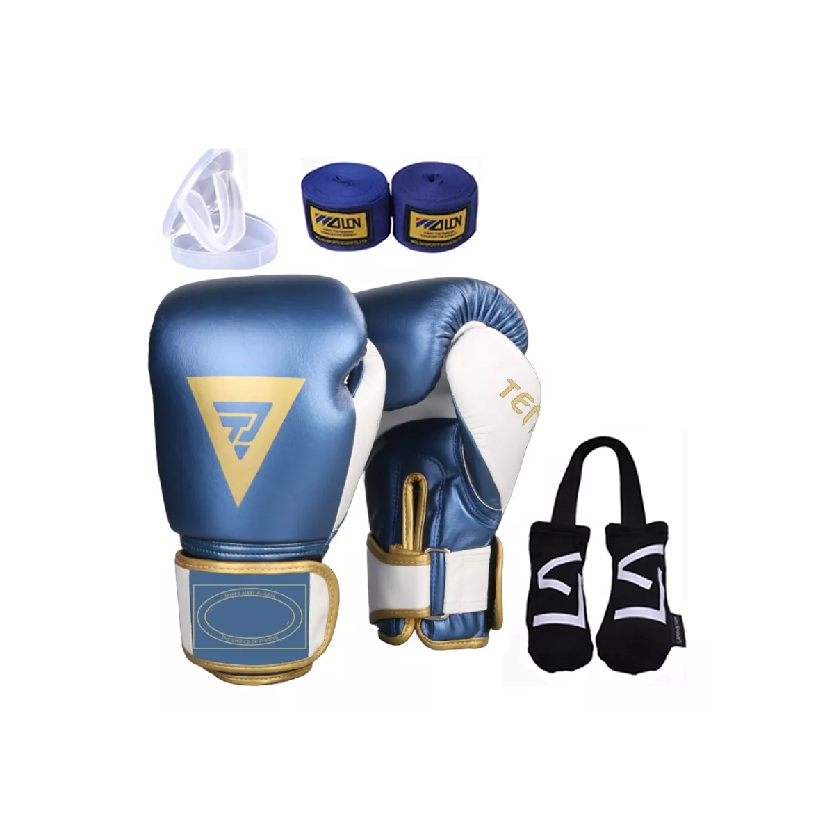 Pack Combo Guantes De Boxeo Espesos Talla:12oz Azul Acero