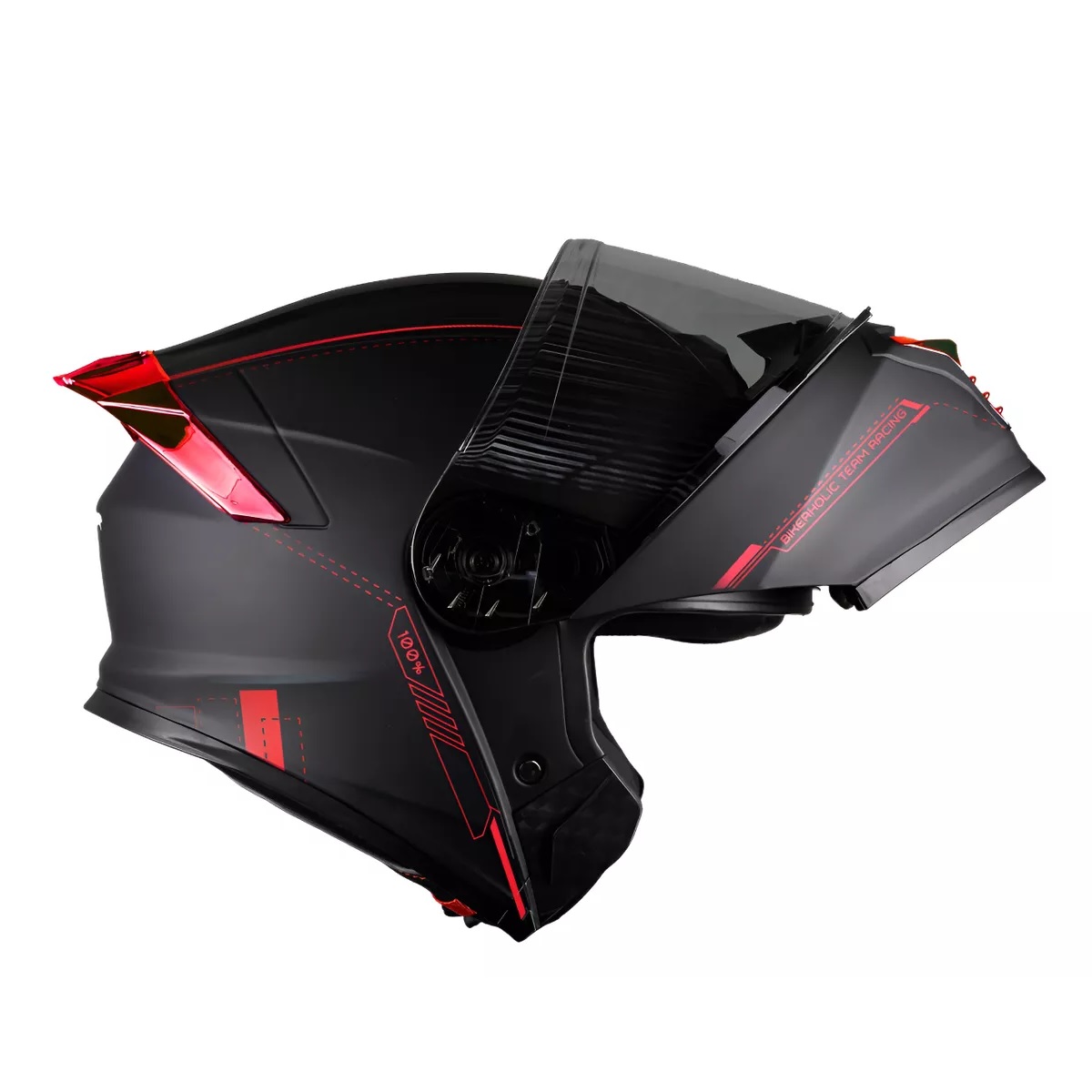 Casco Kov Thunder Racing Abatible Rojo Mica Humo Con Alerón Talla: L