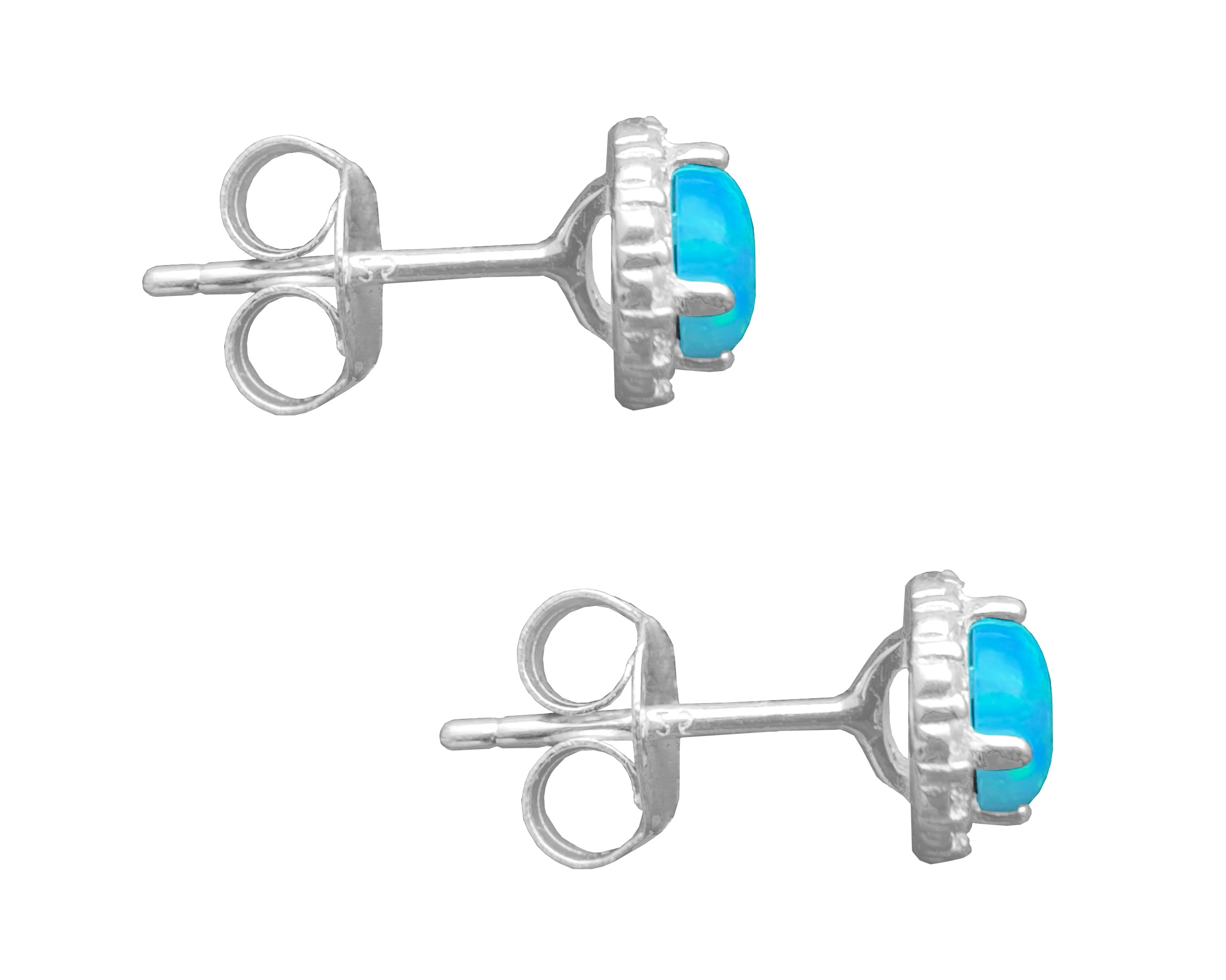 Arete Broquel Plata 925 Horoz Ópalo Azul .925 SP924