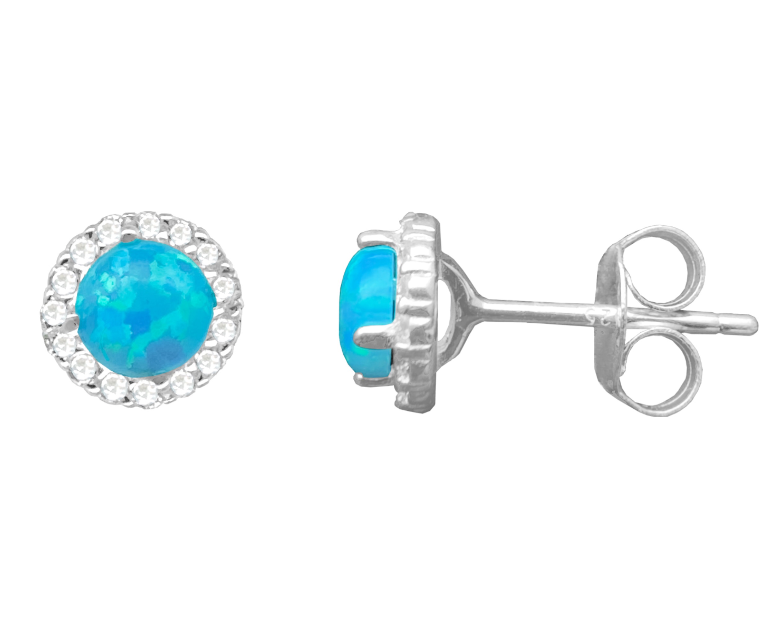 Arete Broquel Plata 925 Horoz Ópalo Azul .925 SP924