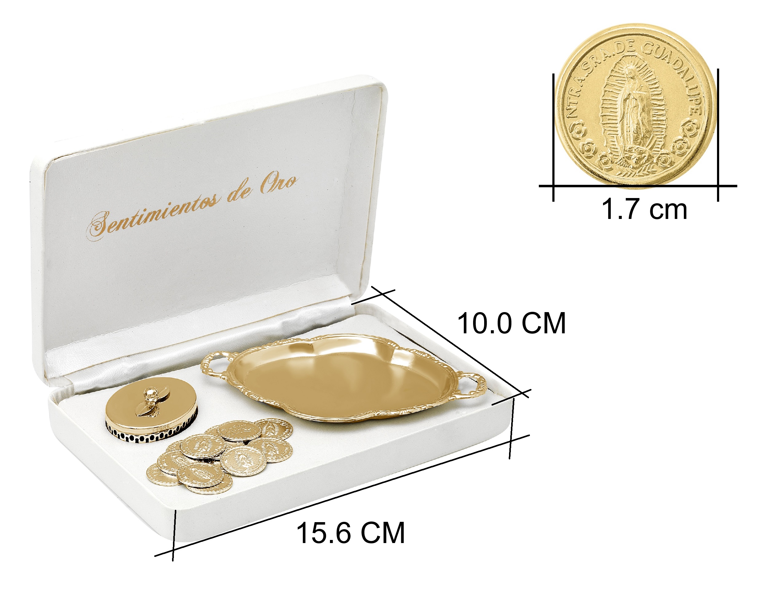 Arras Chapa de Oro 18K Horoz Charola con moneda Guadalupe S413