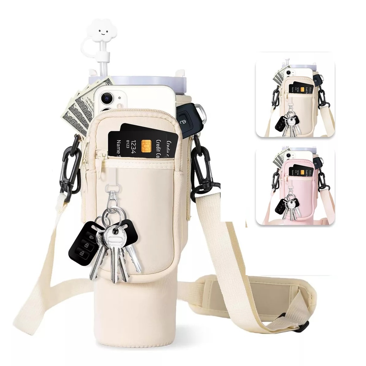 Bolsa Para Termo Para Stanley 40oz Con Correa Y Bolsillo Blanco