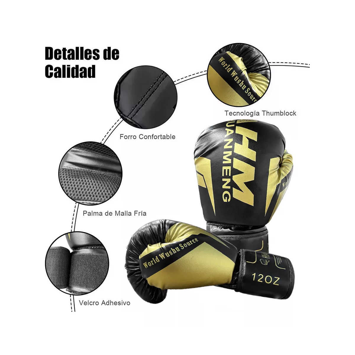 Guantes De Boxeo 16oz, Correa Velcro. Negro