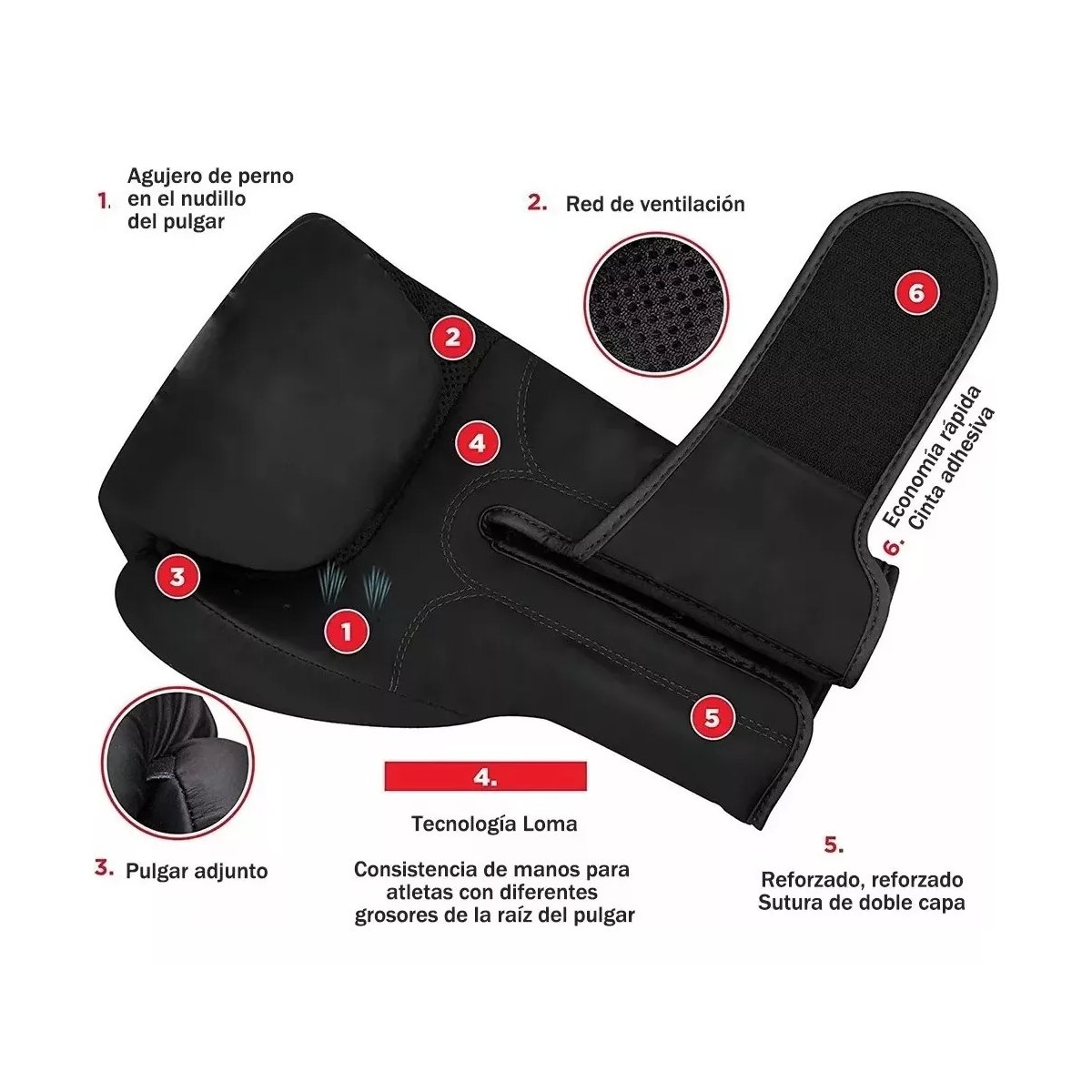 Guantes De Boxeo 16oz, Correa Velcro. Negro