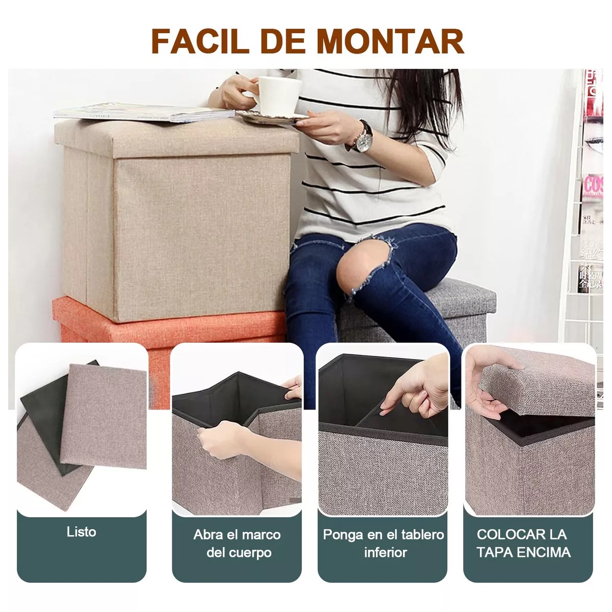 Puff Silla Cubo Organizador Plegable Cajón Almacenador Rosa