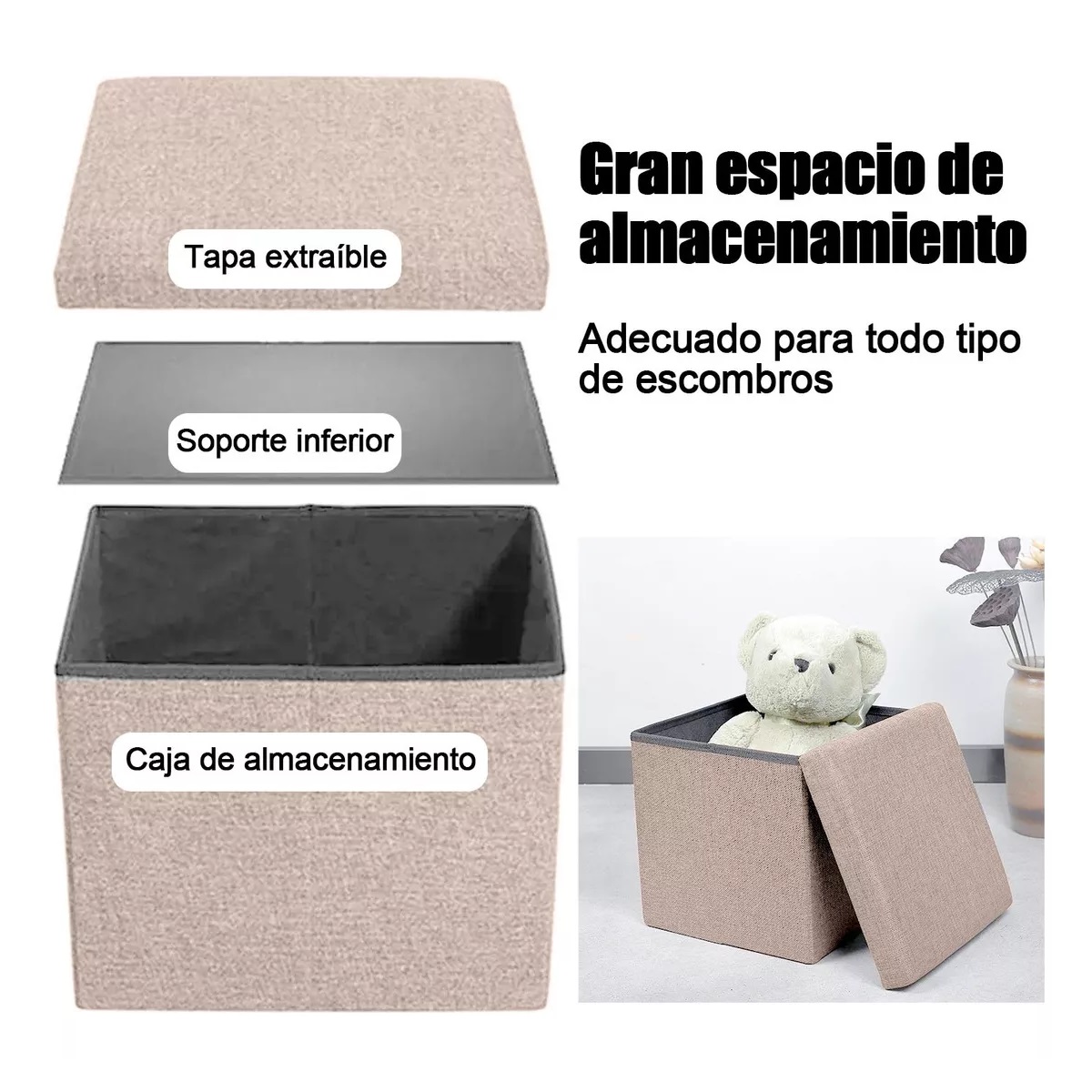 Puff Silla Cubo Organizador Plegable Cajón Almacenador Rosa
