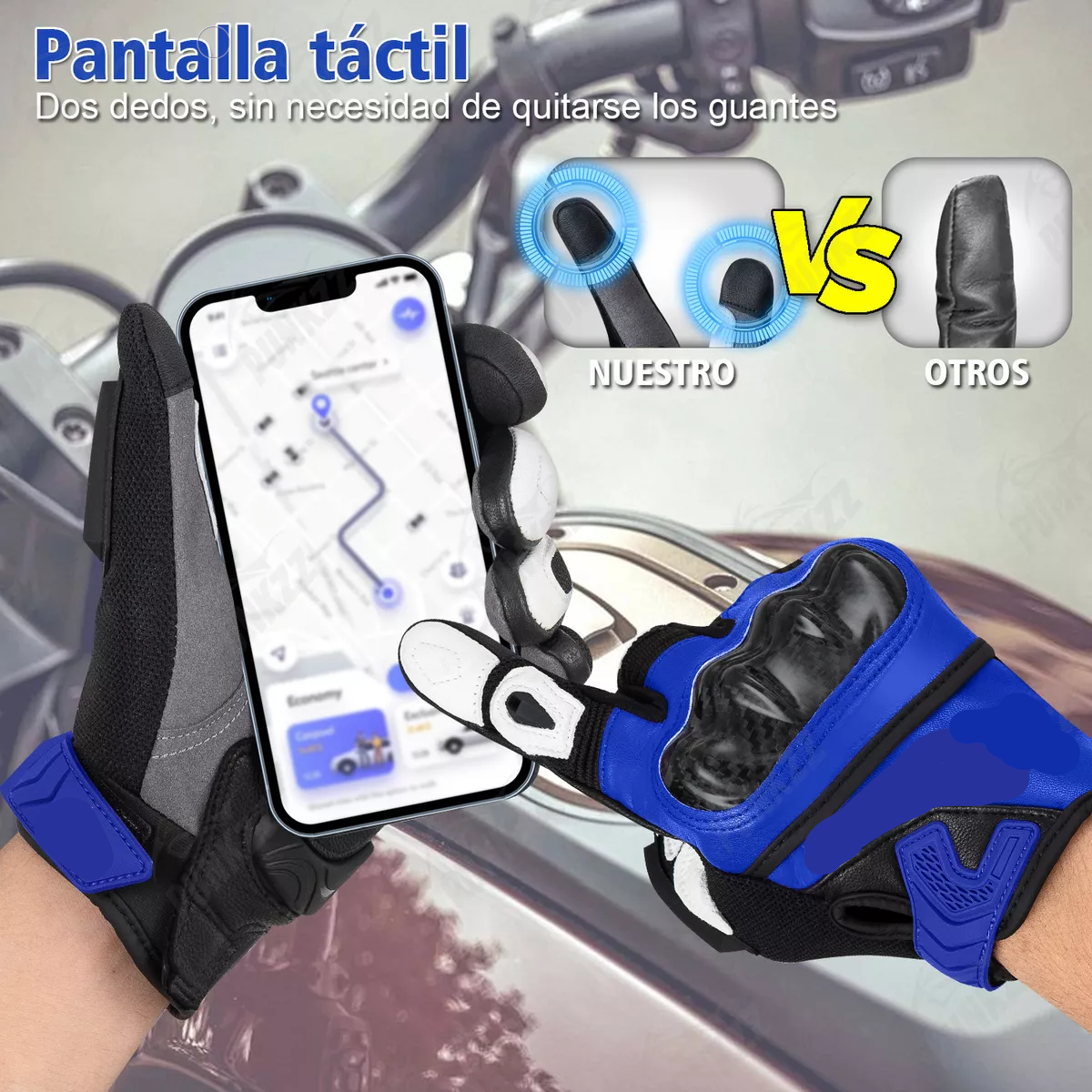 Guantes Para Motocicleta De Piel Hombre Y Mujer Azul Talla: M 