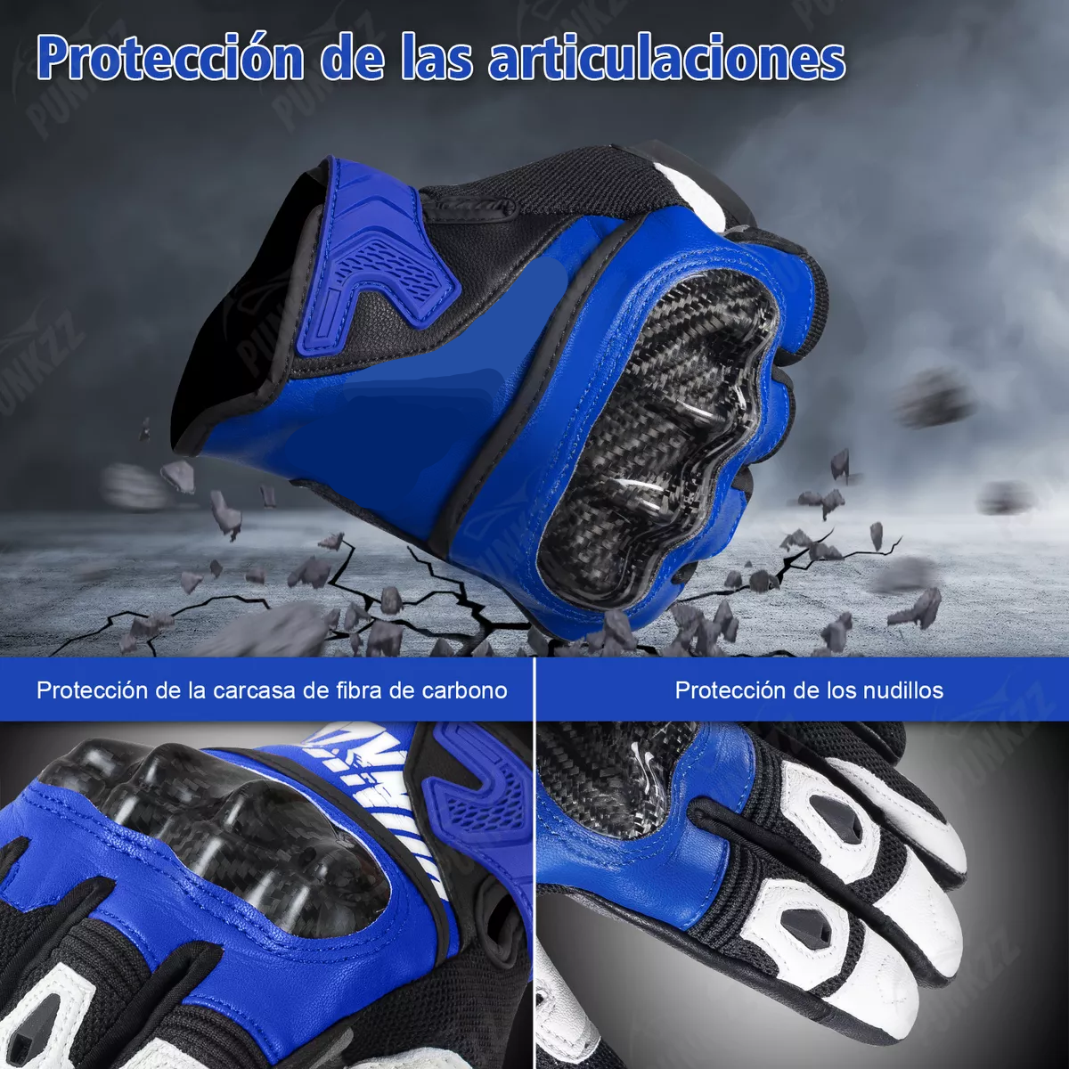 Guantes Para Motocicleta De Piel Hombre Y Mujer Azul Talla: M 