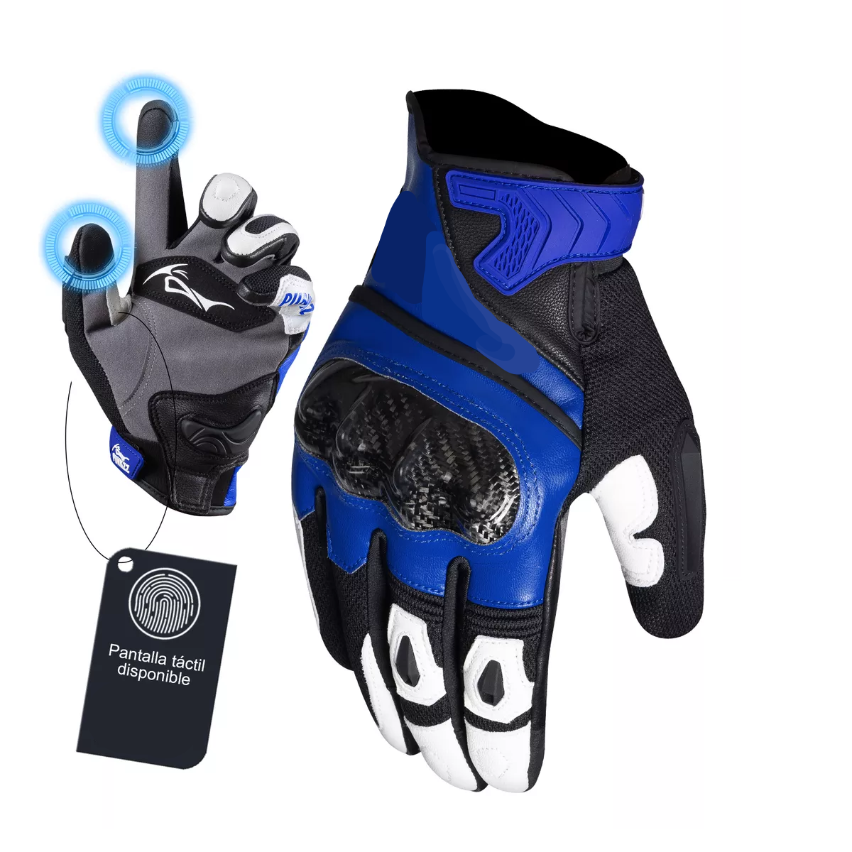 Guantes Para Motocicleta De Piel Hombre Y Mujer Azul Talla: M 