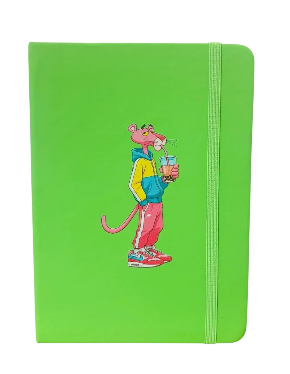 Libreta estilo francés verde con hojas rayadas, La pantera rosa