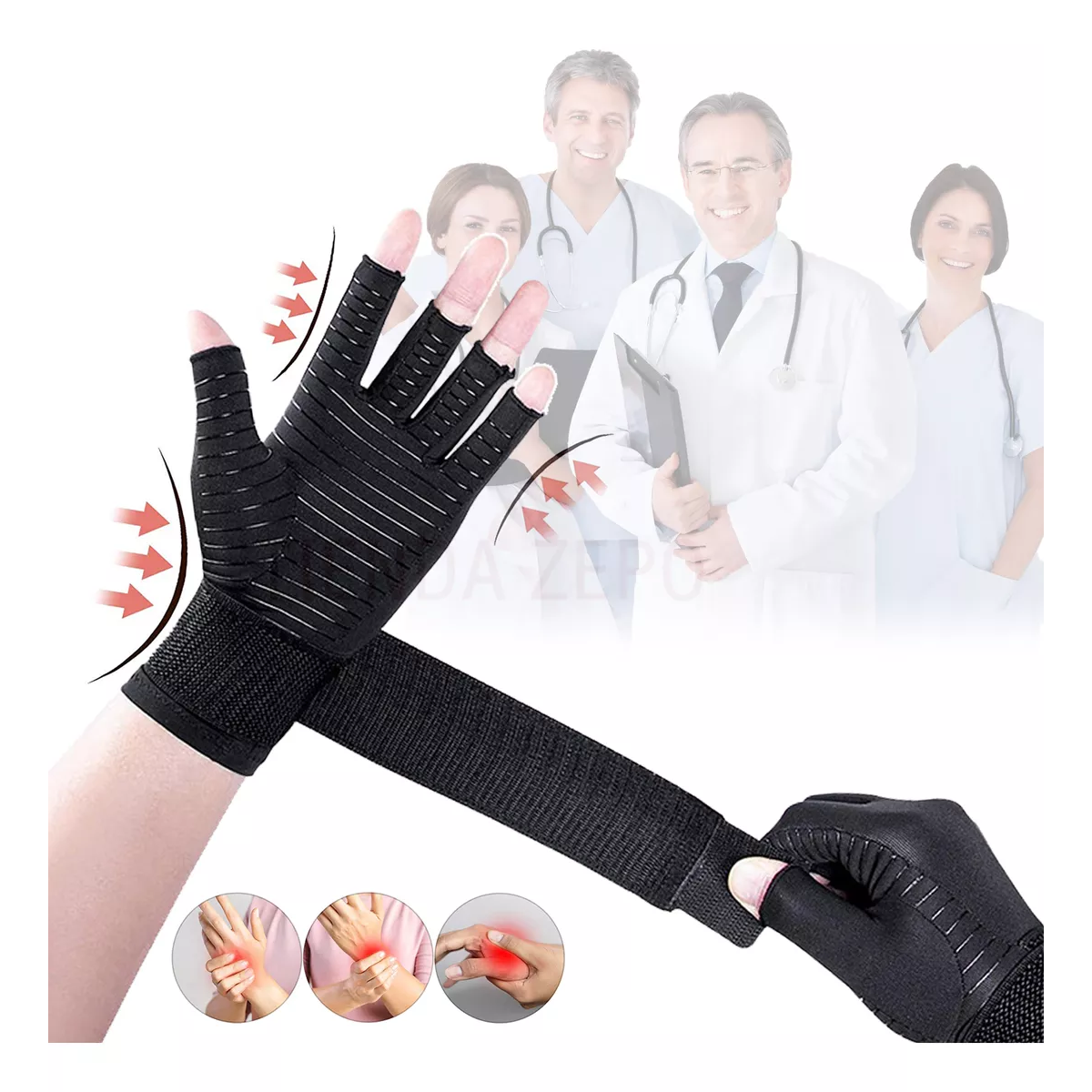 Guantes De Compresión Con Muñequera Ortopedica Para Artritis Negro: L/XL