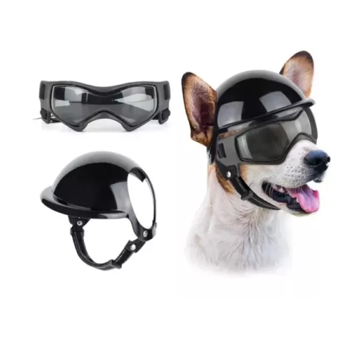 Casco Con Lentes Para Perro Pequeño A Mediano Para Moto