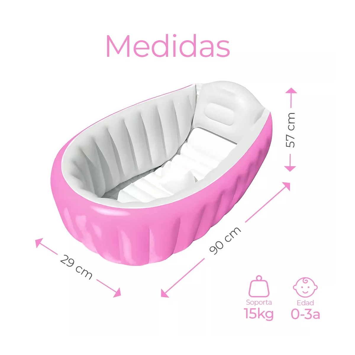 Bañera Inflable Para Bebés Portátil Tina Plegable Con Bomba Color Rosa