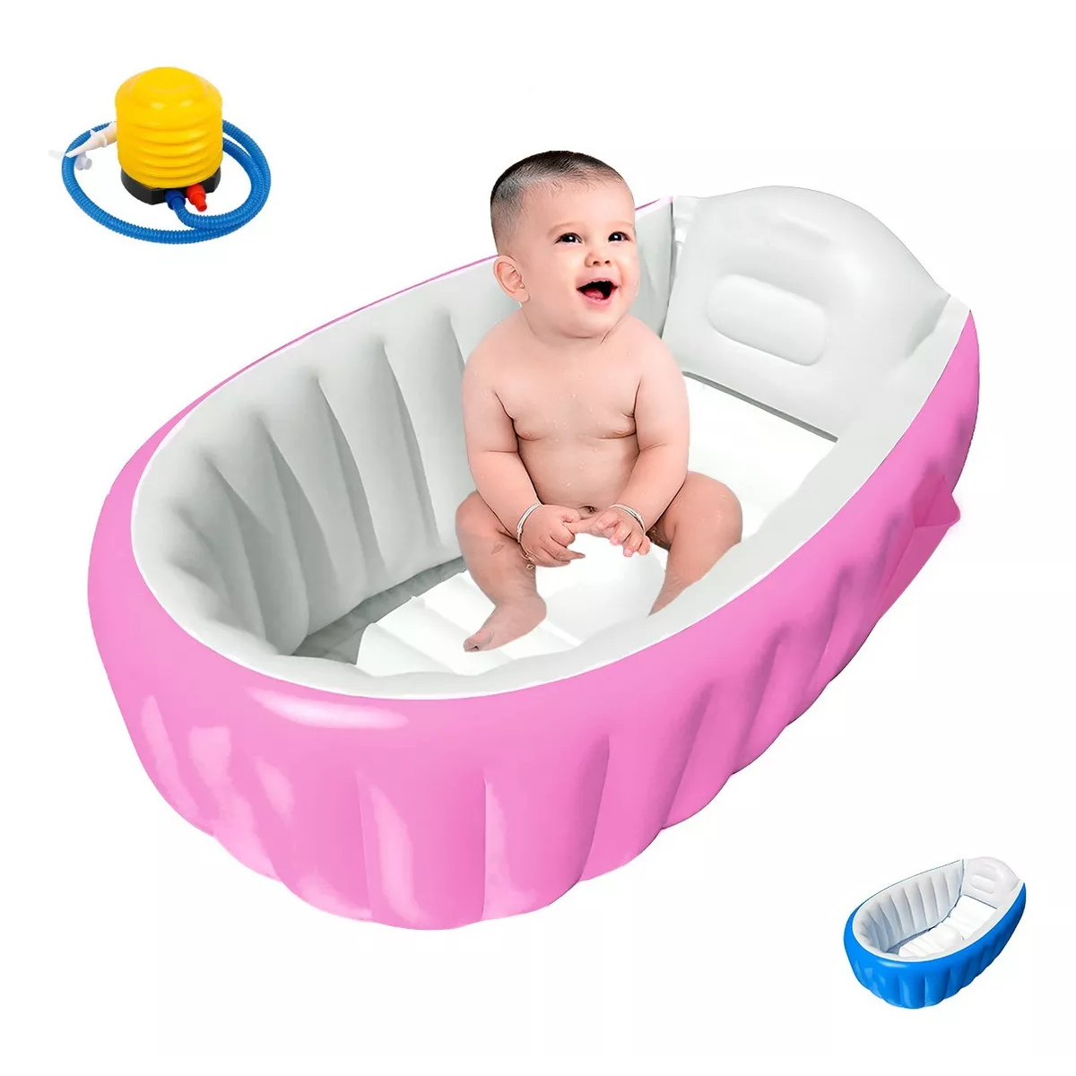Bañera Inflable Para Bebés Portátil Tina Plegable Con Bomba Color Rosa