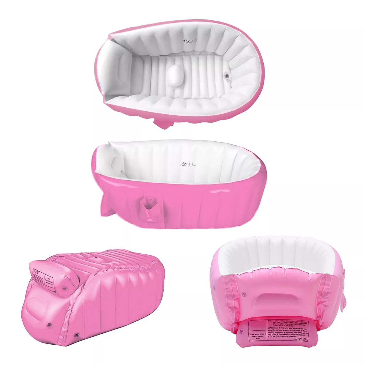 Bañera Inflable Para Bebés Portátil Tina Plegable Con Bomba Color Rosa