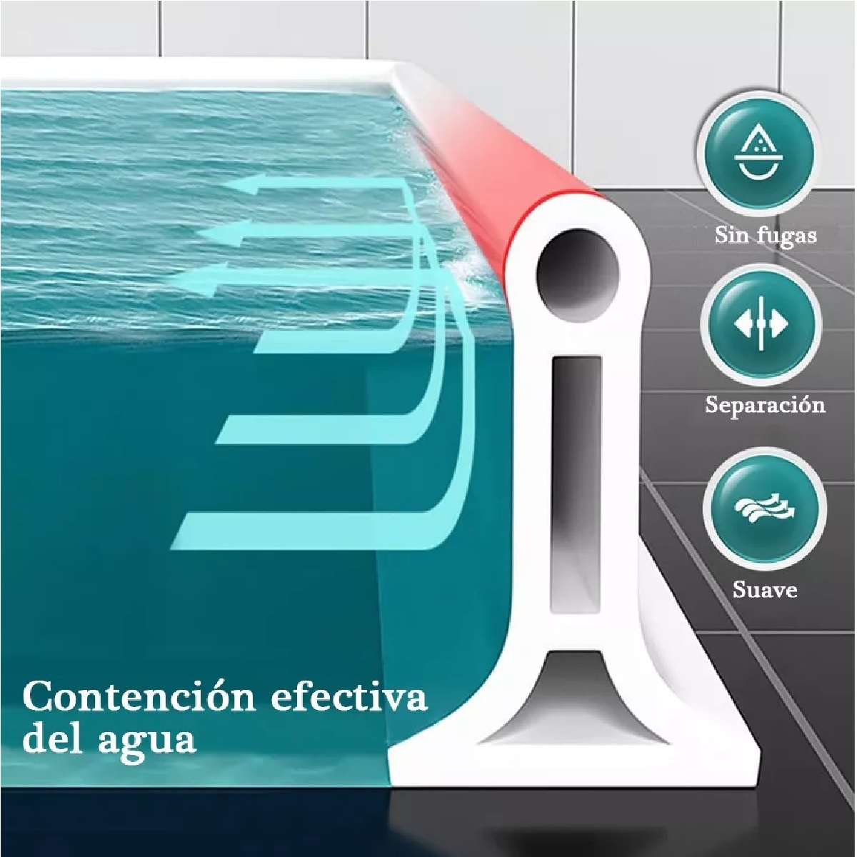 Barrera De Retención De Agua Para Umbral De Ducha+selladores Blanco