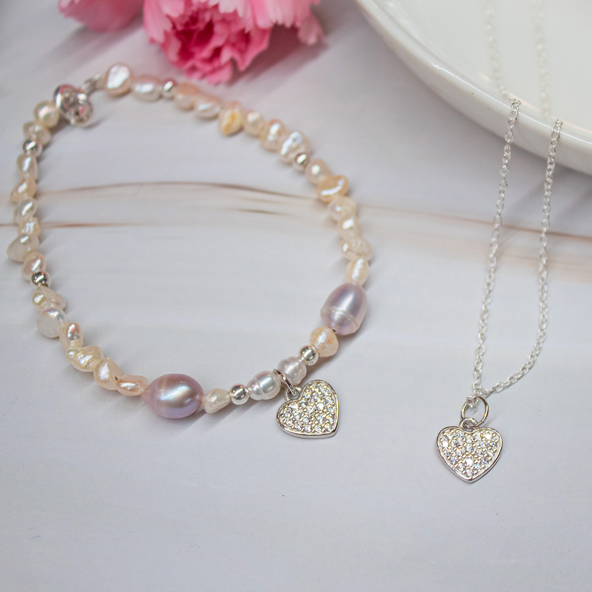 Dije Destellos corazón de plata con zirconias con cadena
