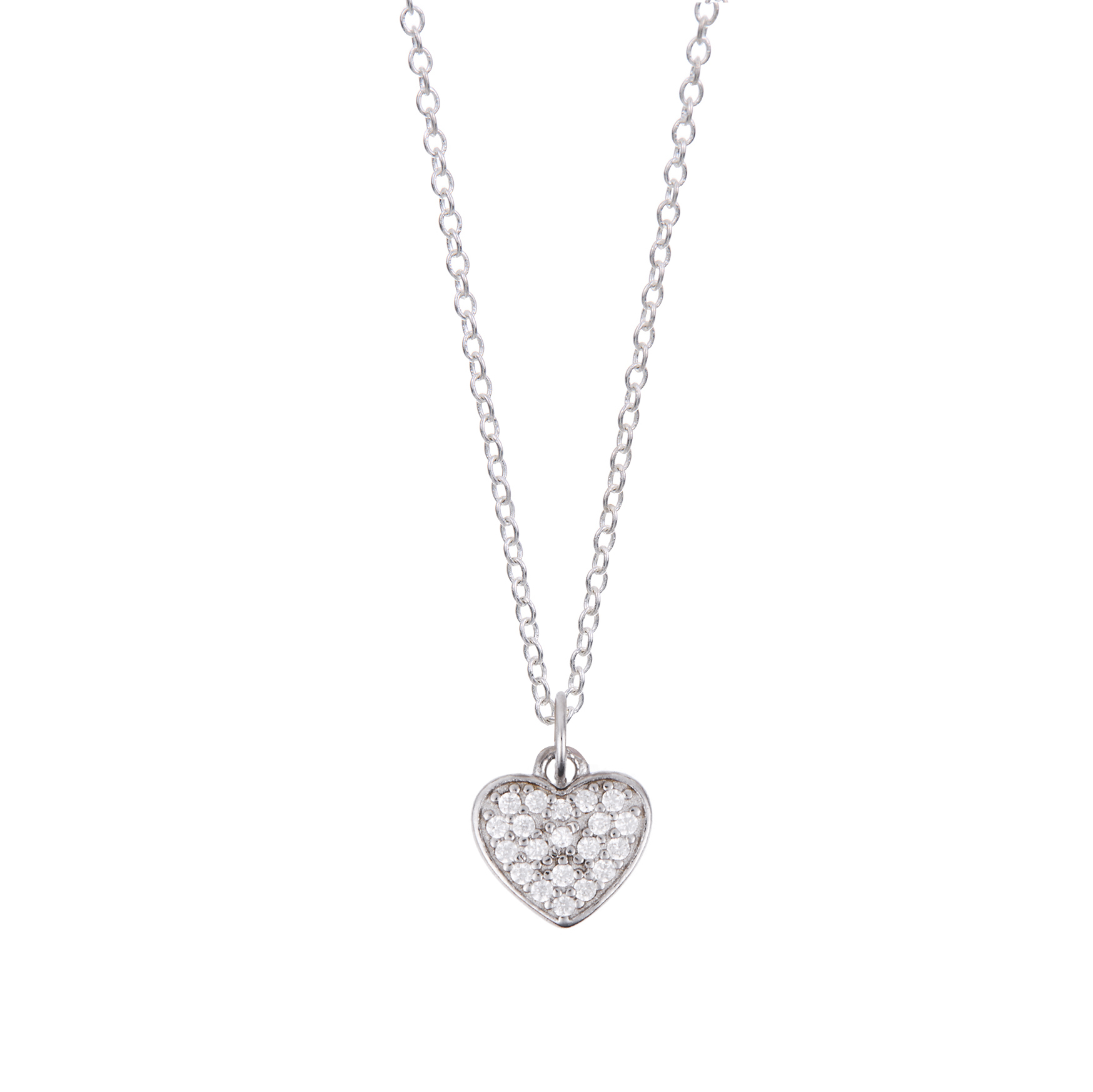 Dije Destellos corazón de plata con zirconias con cadena