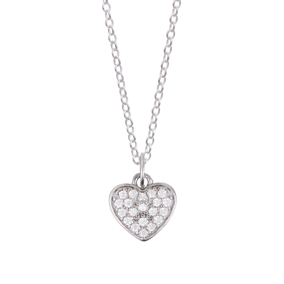Dije Destellos corazón de plata con zirconias con cadena