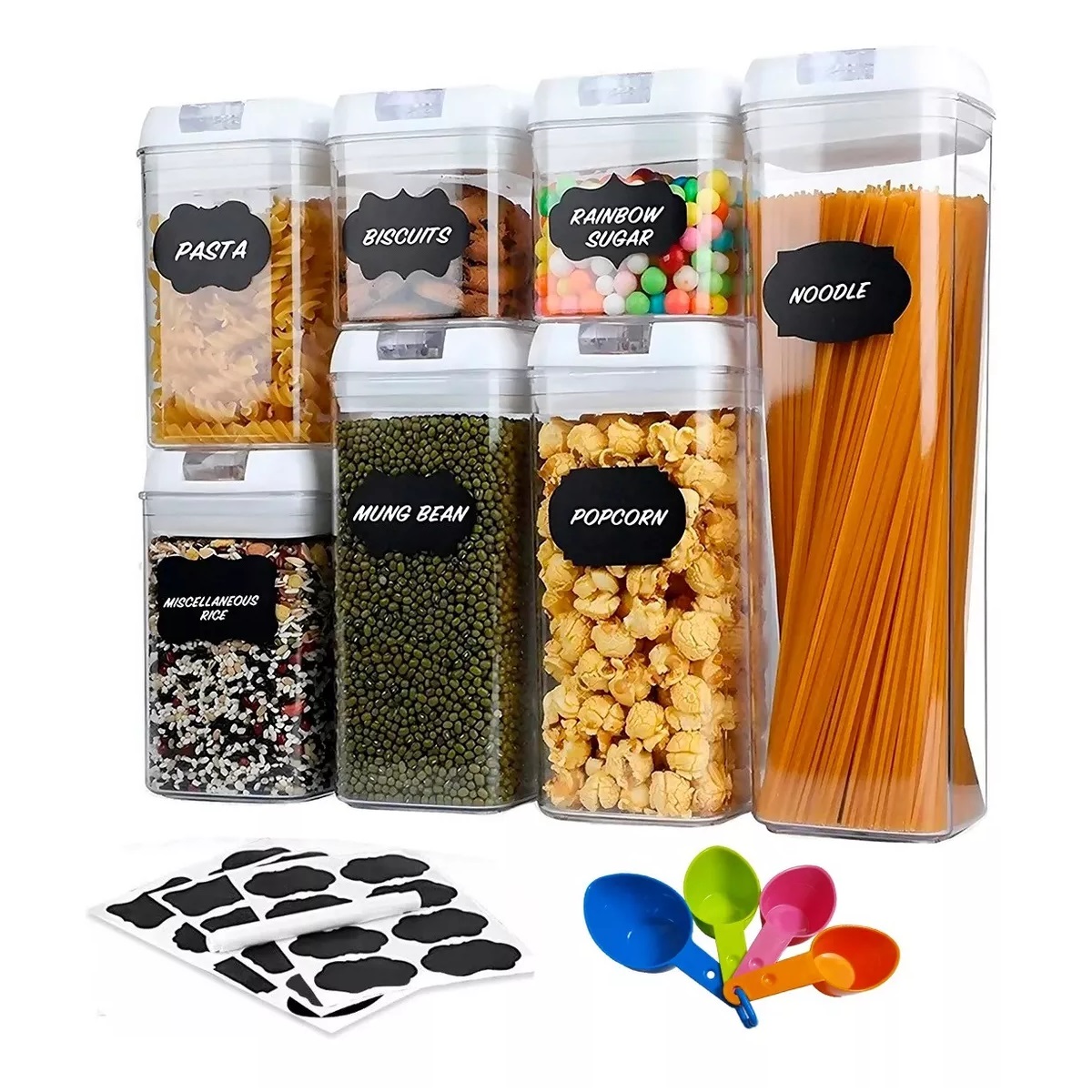 Recipientes Herméticos De Almacenamiento De Cocina Set 7 Pz. Blanco