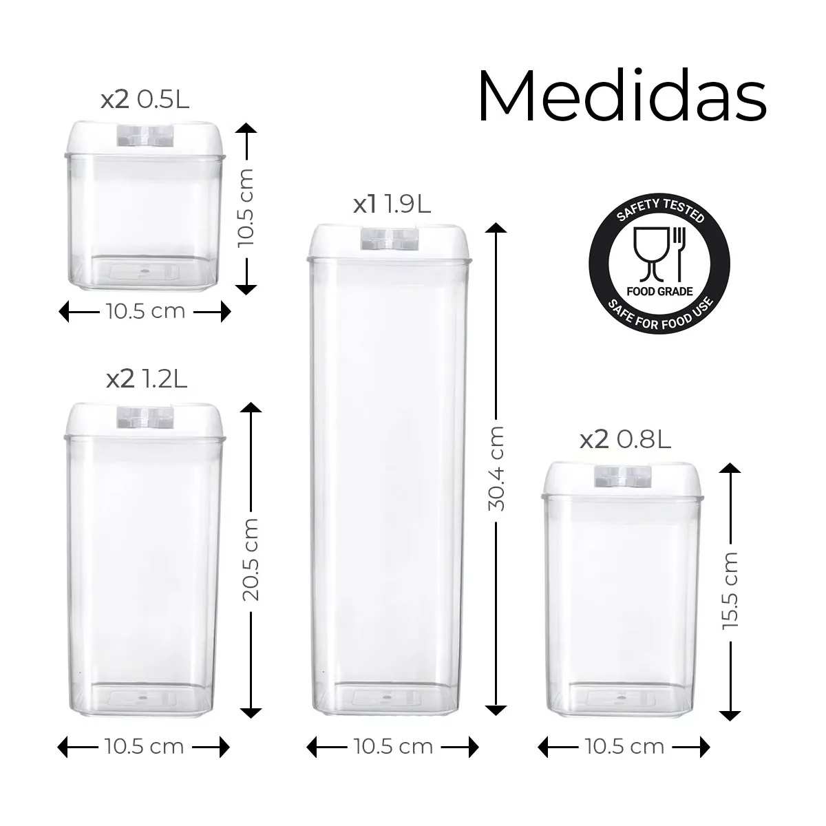 Recipientes Herméticos De Almacenamiento De Cocina Set 7 Pz. Blanco