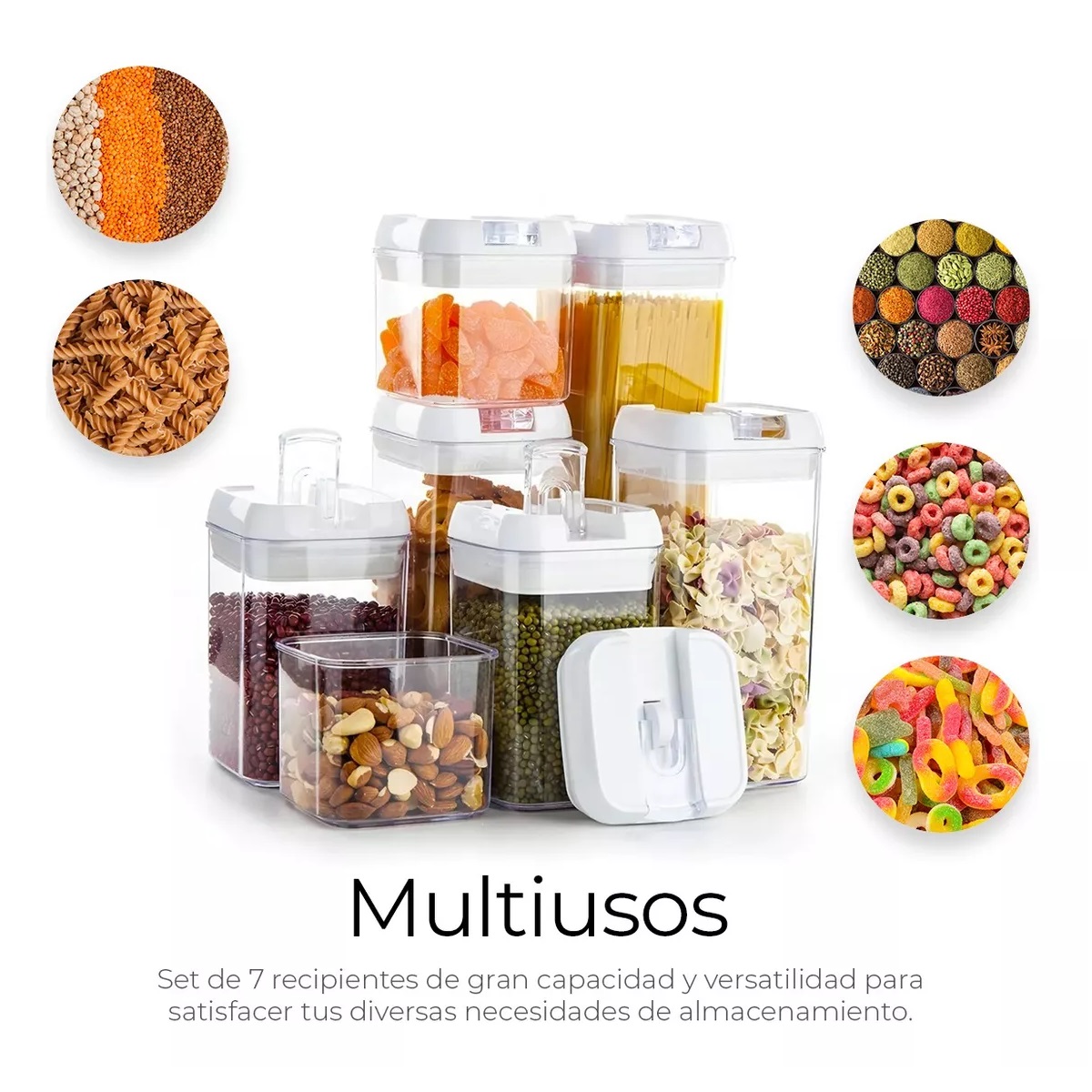 Recipientes Herméticos De Almacenamiento De Cocina Set 7 Pz. Blanco