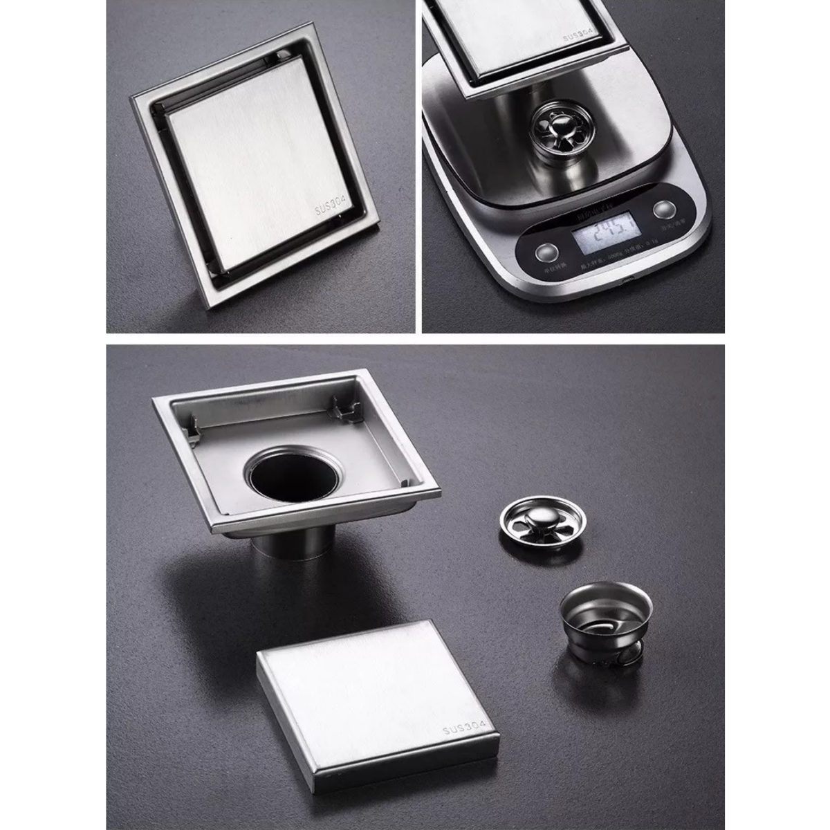 Desagüe De Piso Acero Inoxidable Invisible Coladera 11x11cm Plata