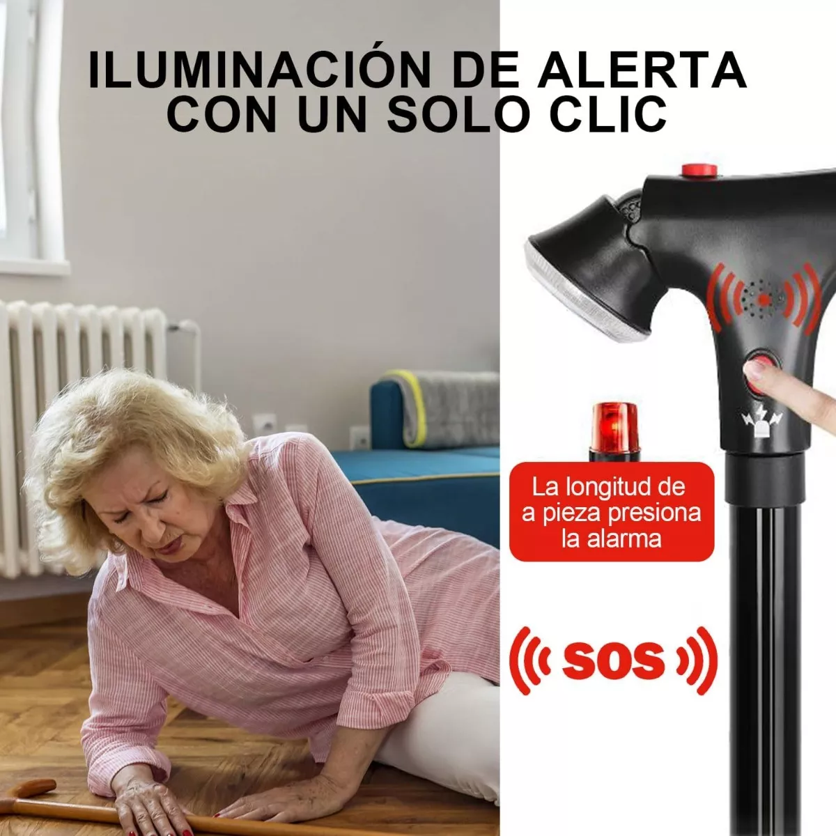 Bastón Plegable Para Ancianos Con Luz Led Con Alarma